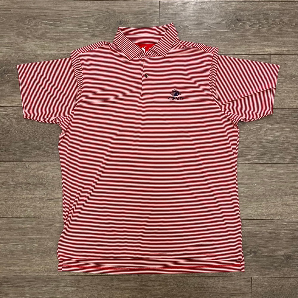 FG Tech Golf Polo Shirt Mens XL Red White Striped Corales USA Made